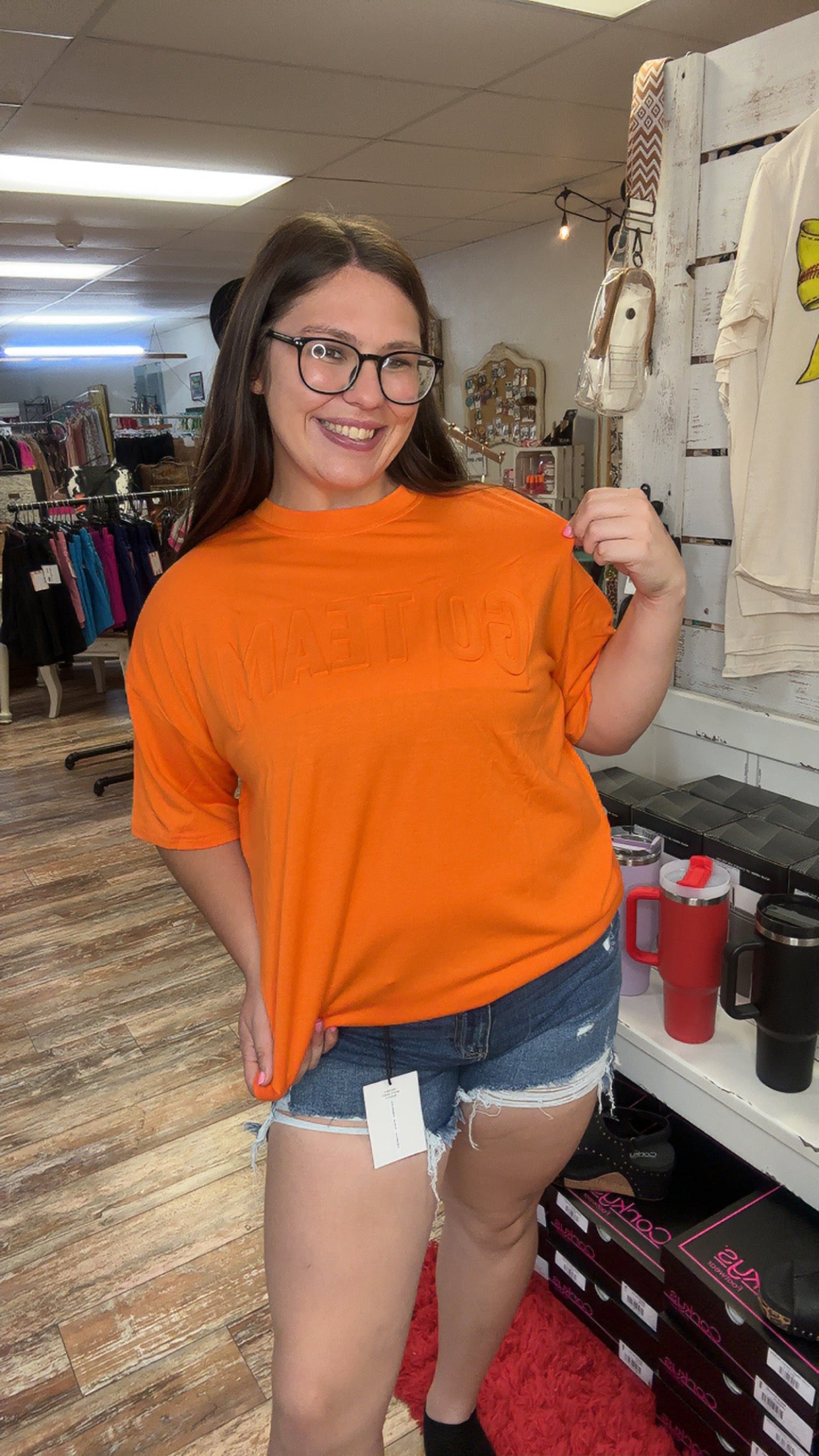 Orange Embossed Oversized Go Team Tee