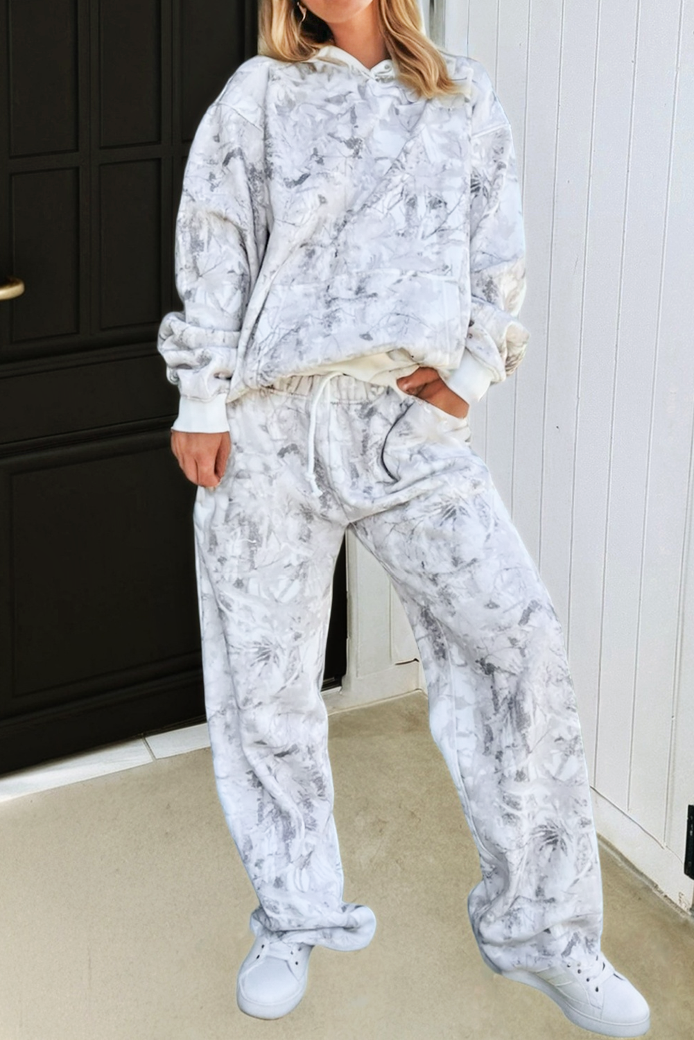 Abstract Camo Baggy Pullover Drawstring Pants Set