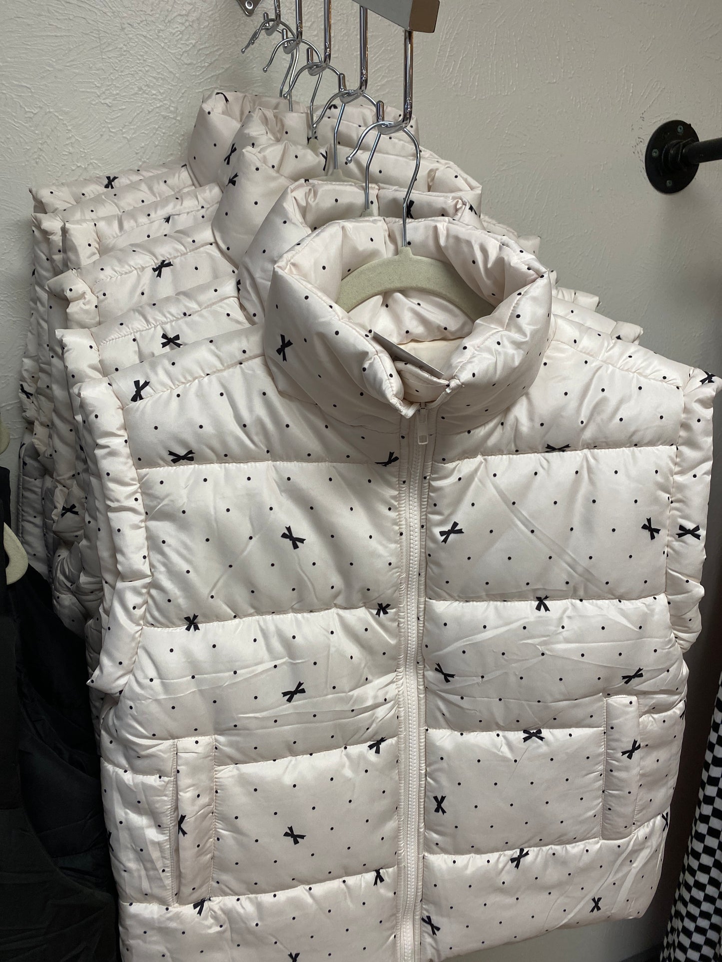 Polka Dot & Bow Zip Up Puffer Vest