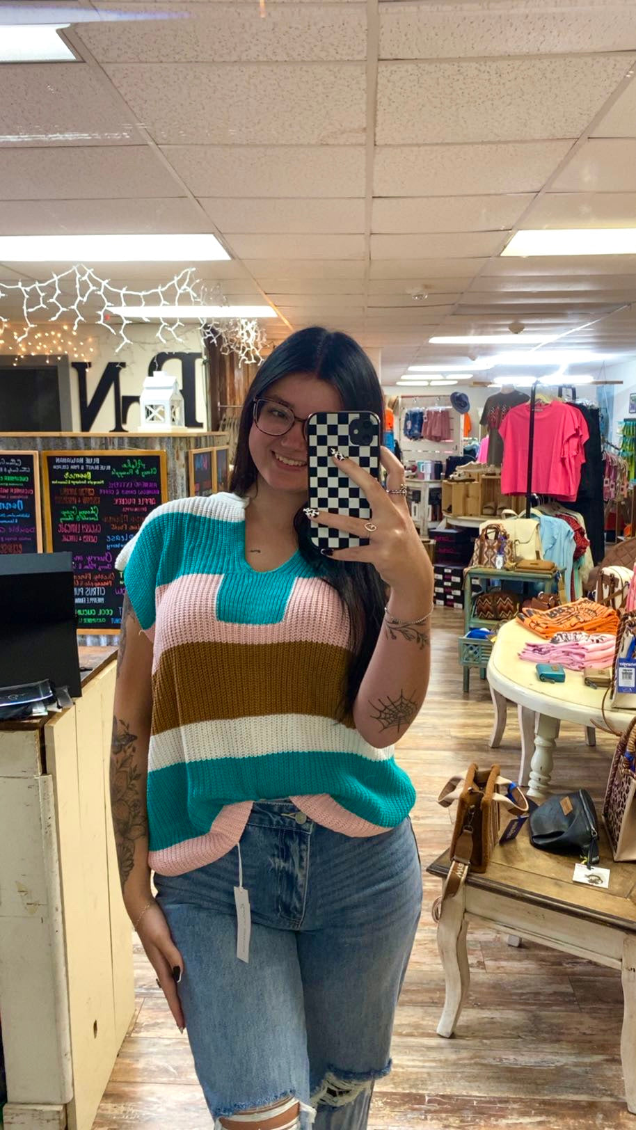 Color Block Striped Knit Short Sleeve