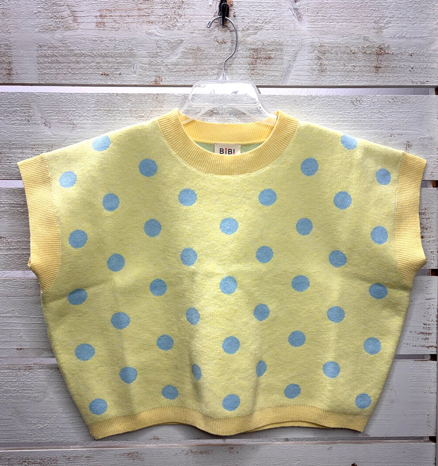 Polka Dot Knit Sleeveless Top - Lemon/Beige