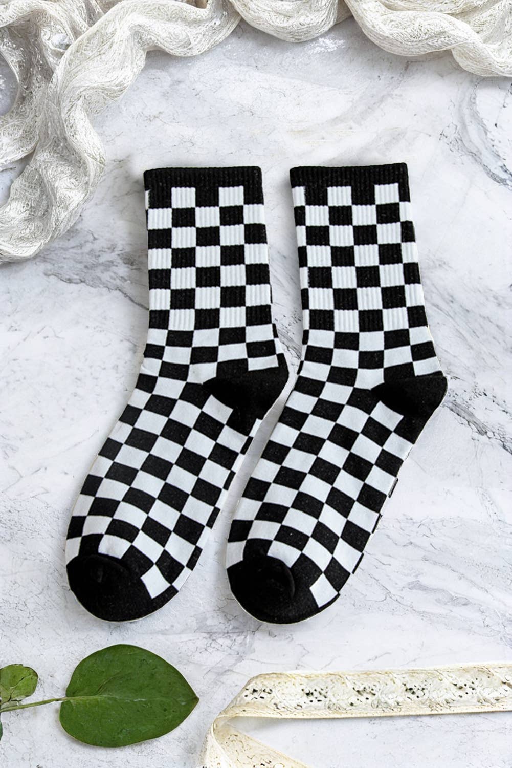 Checkerboard Print Tube Socks
