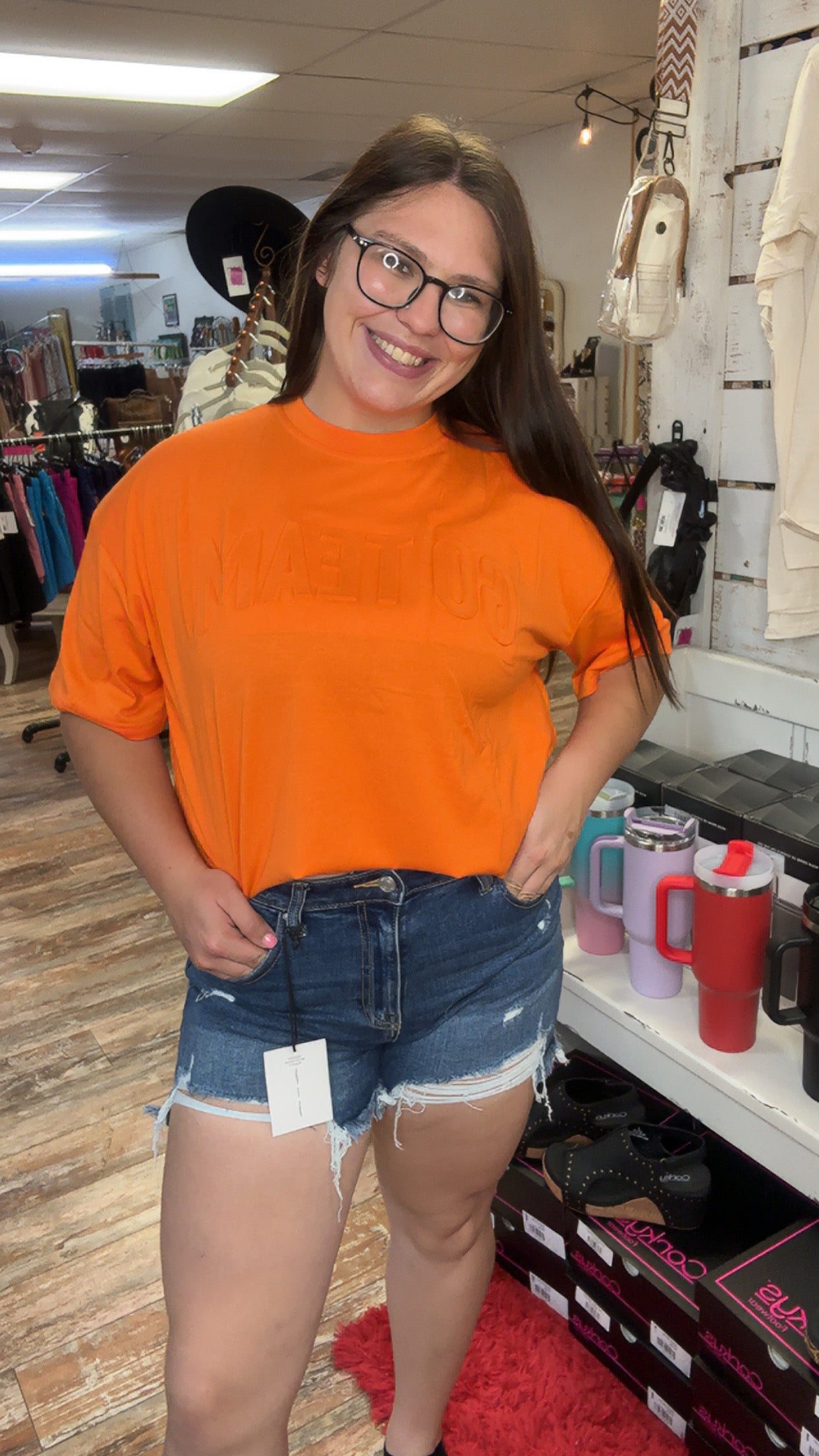 Orange Embossed Oversized Go Team Tee