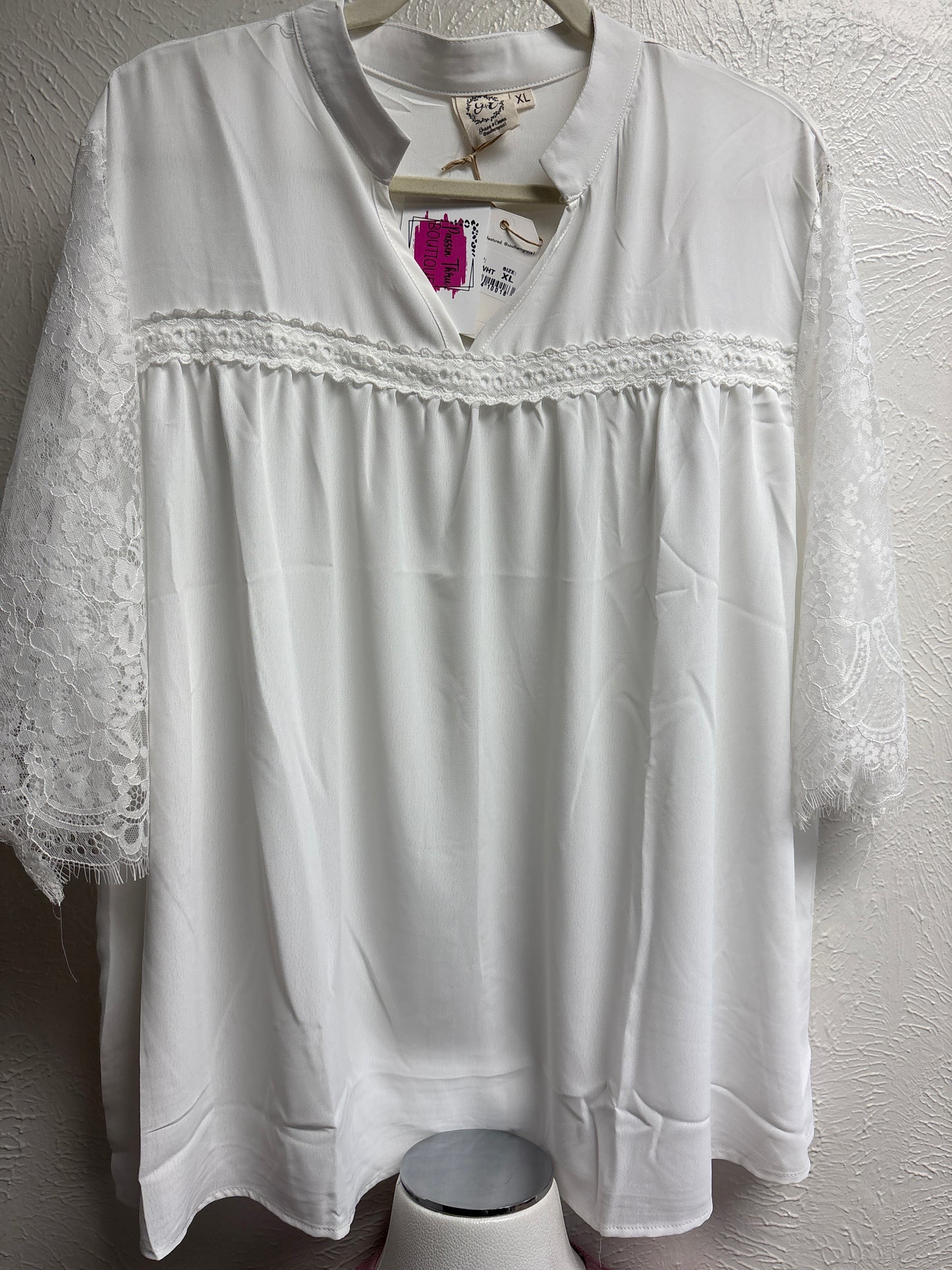 White Lace Sleeve Top