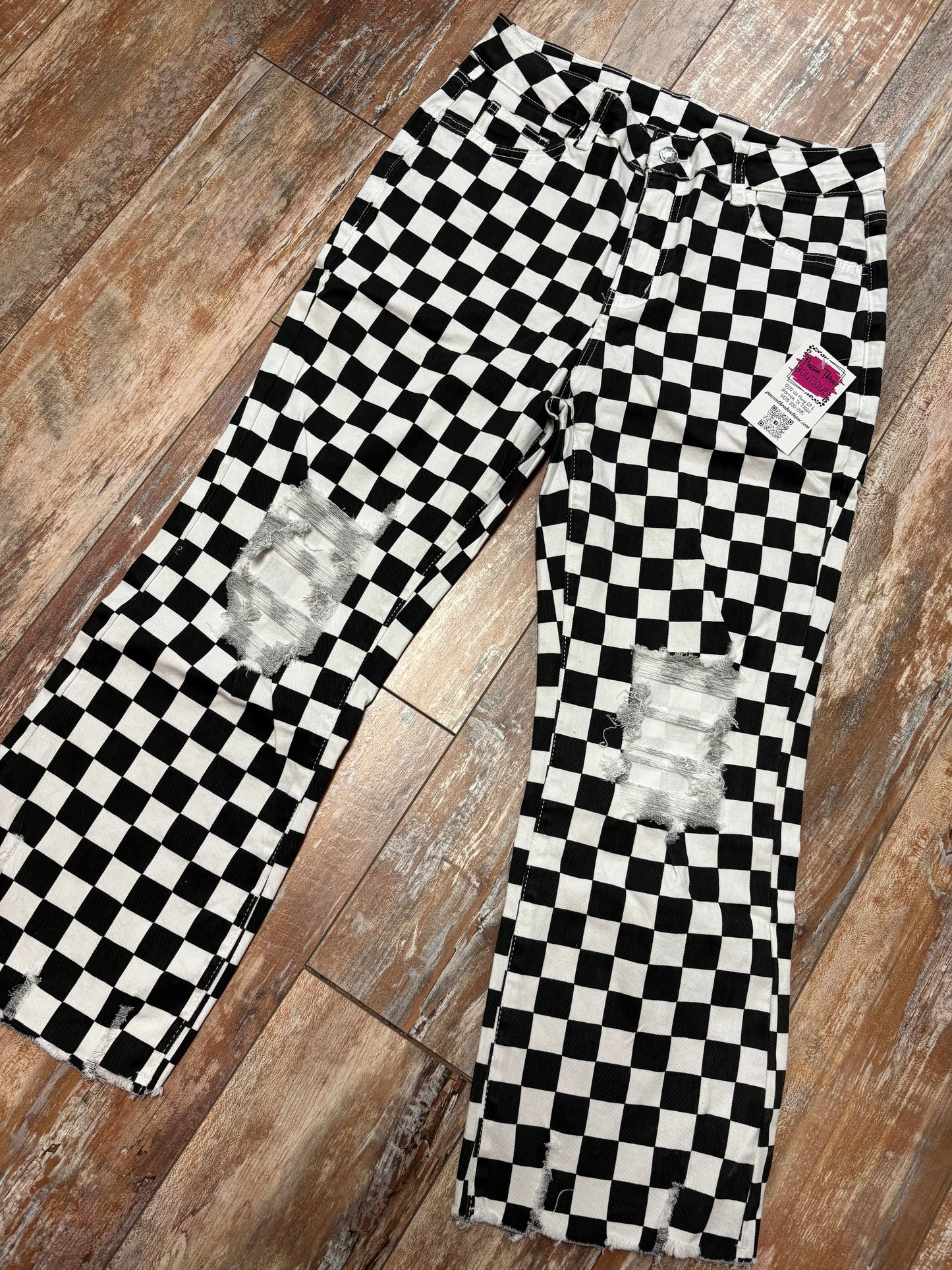 Checkered Print Jeans