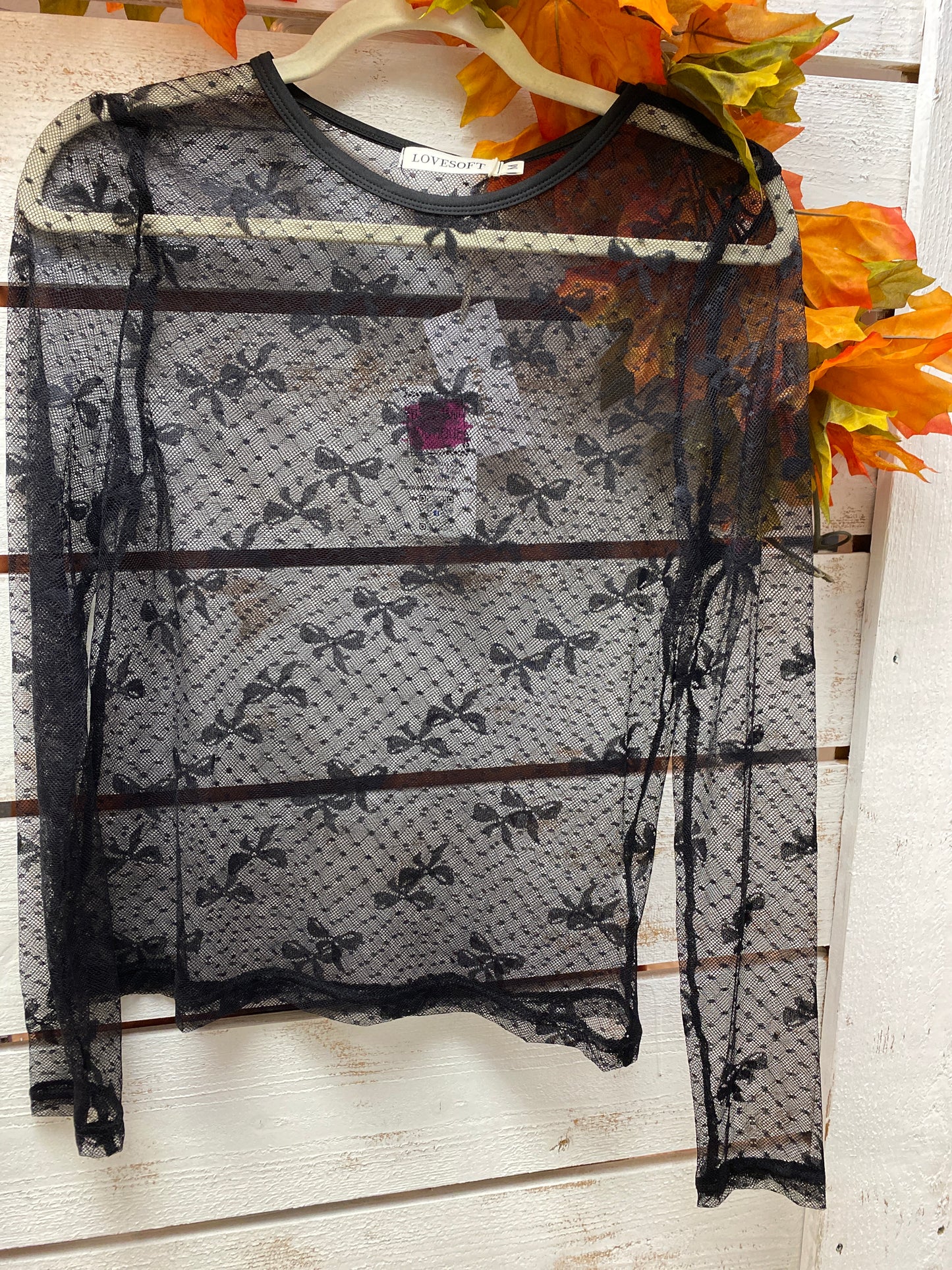 Bow Mesh Long Sleeve Top