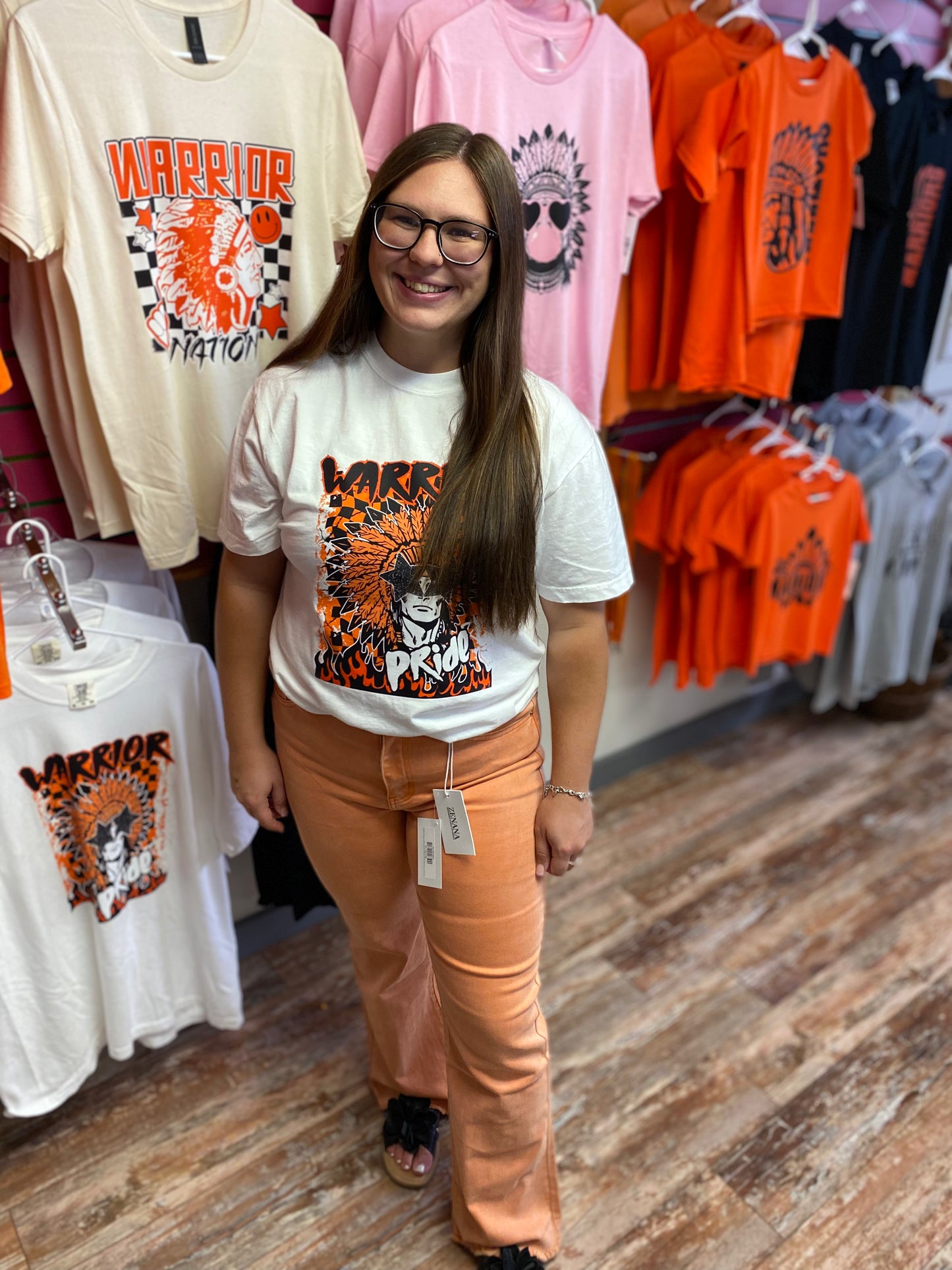 Zenana Orange Acid Washed Straight Wide Jeans