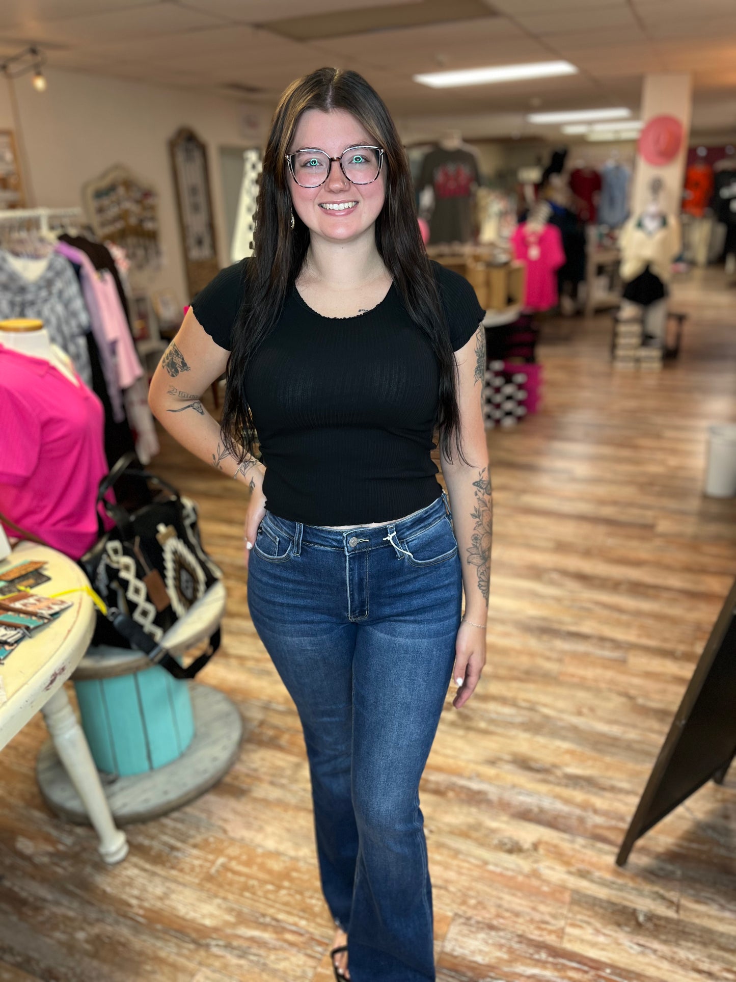 Black Lettuce Lace Short Sleeve Top