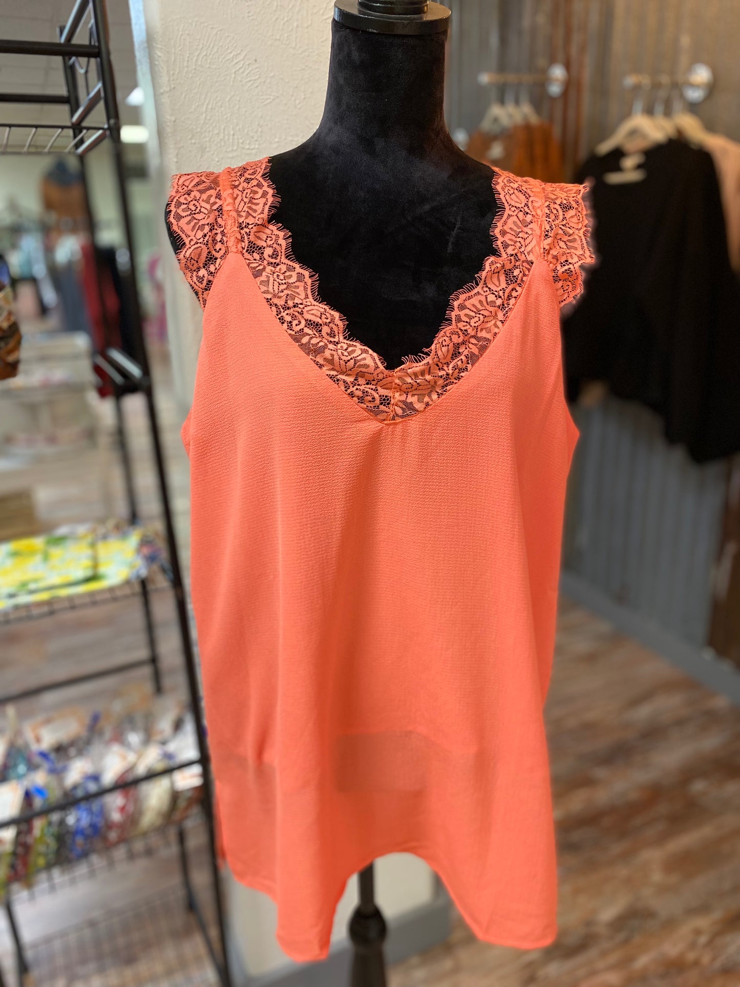 Plus Coral Lace Top