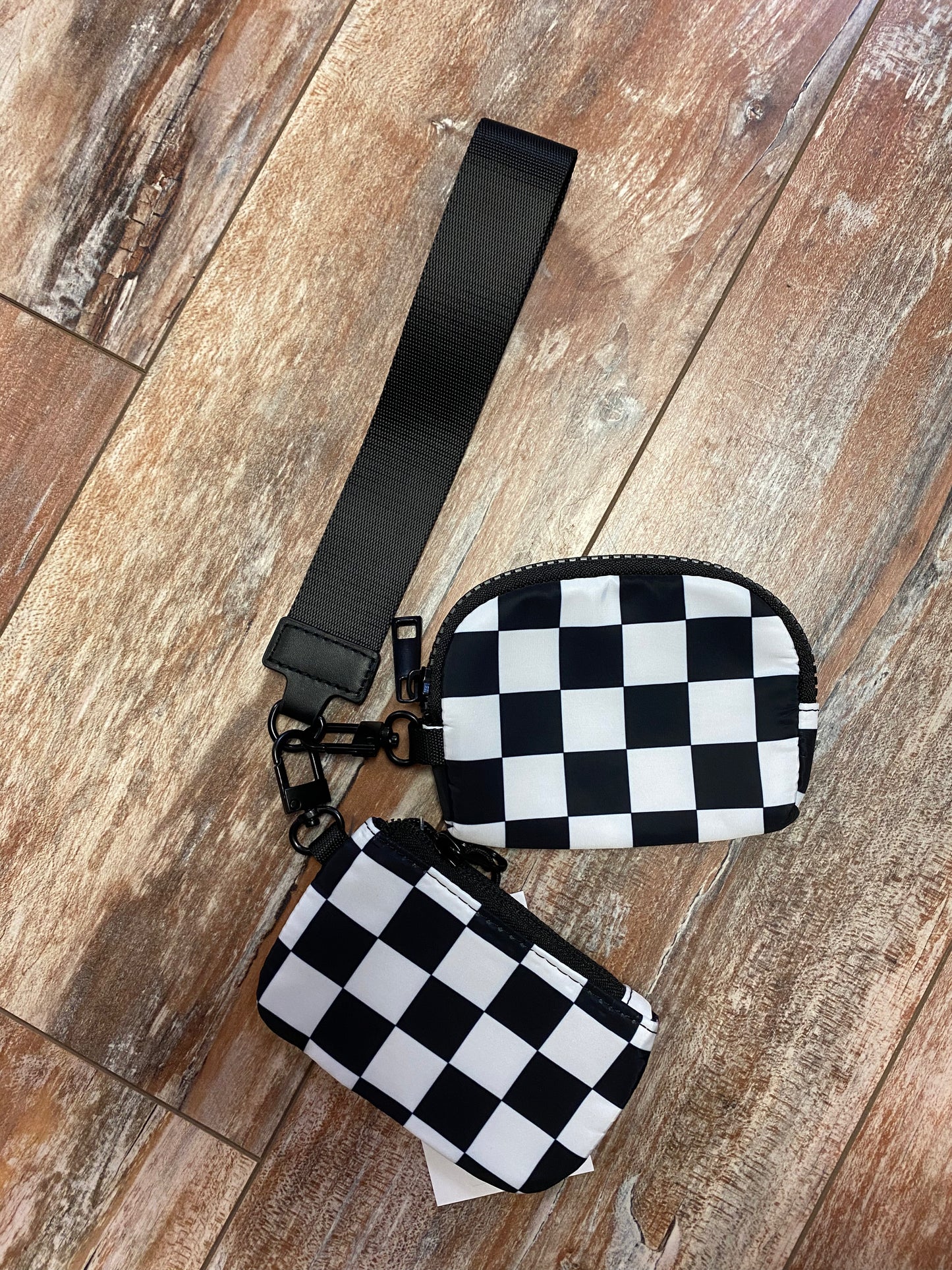 Checkered Double Pouch Wristlet