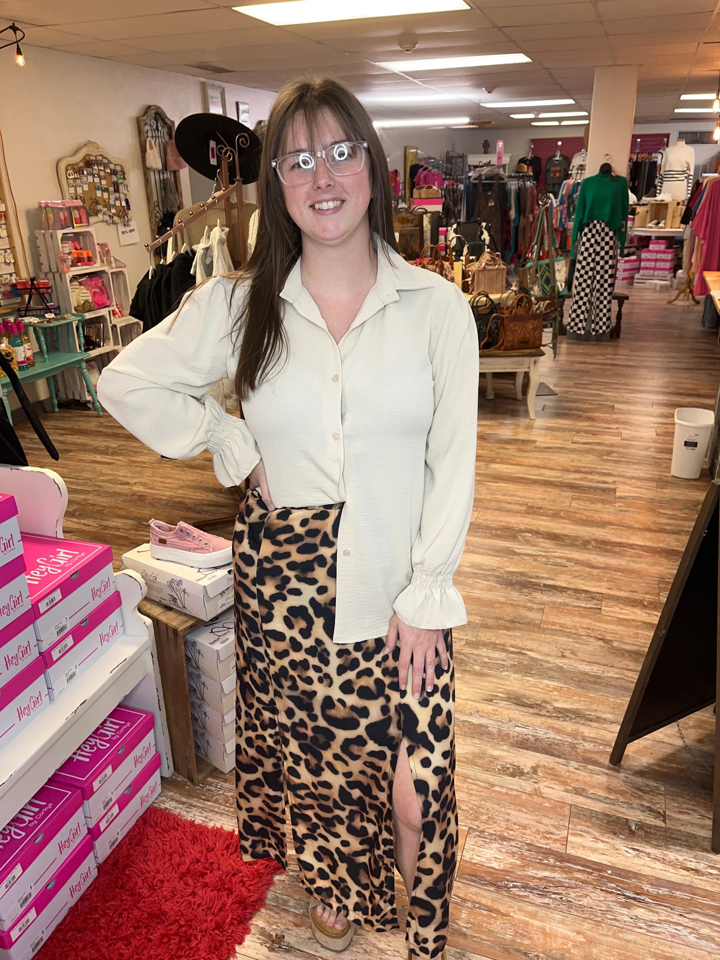 Brown Leopard Side Slit Midaxi Skirt