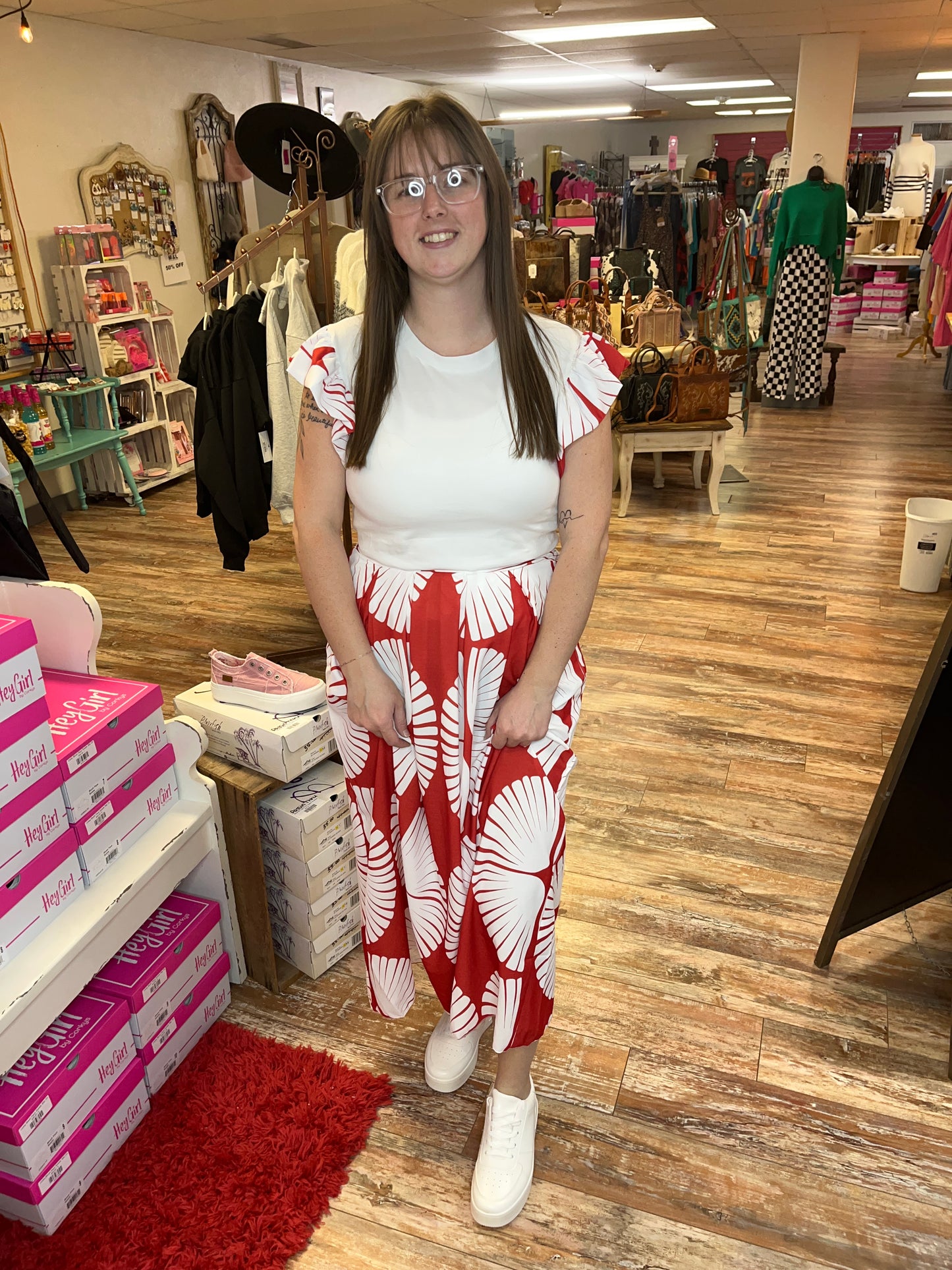 Red Patterned Frill Two Piece