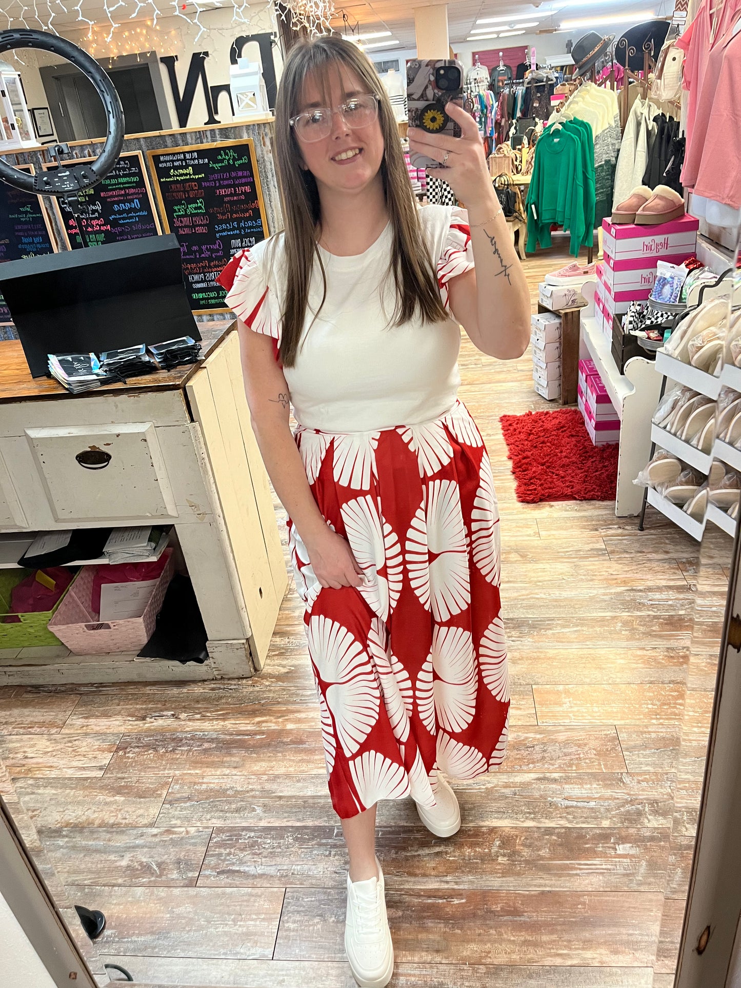 Red Patterned Frill Two Piece