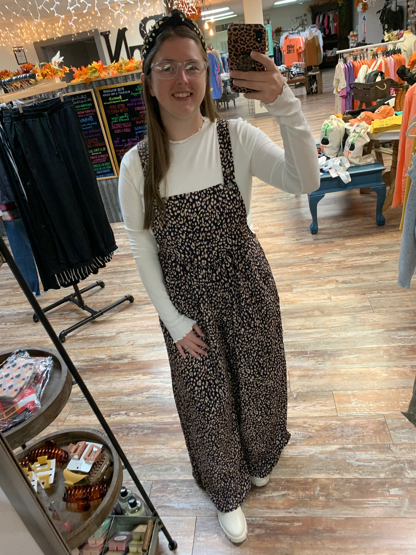 Indigo Leopard Pocket Overalls