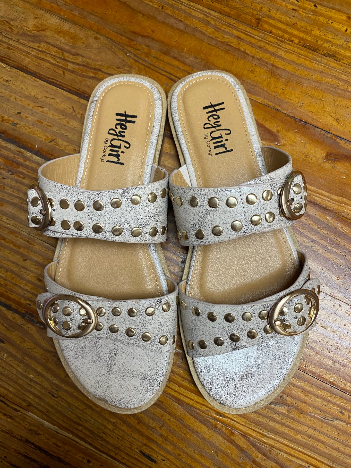 Hey Hottie Cream Crackle Two Strap Sandal