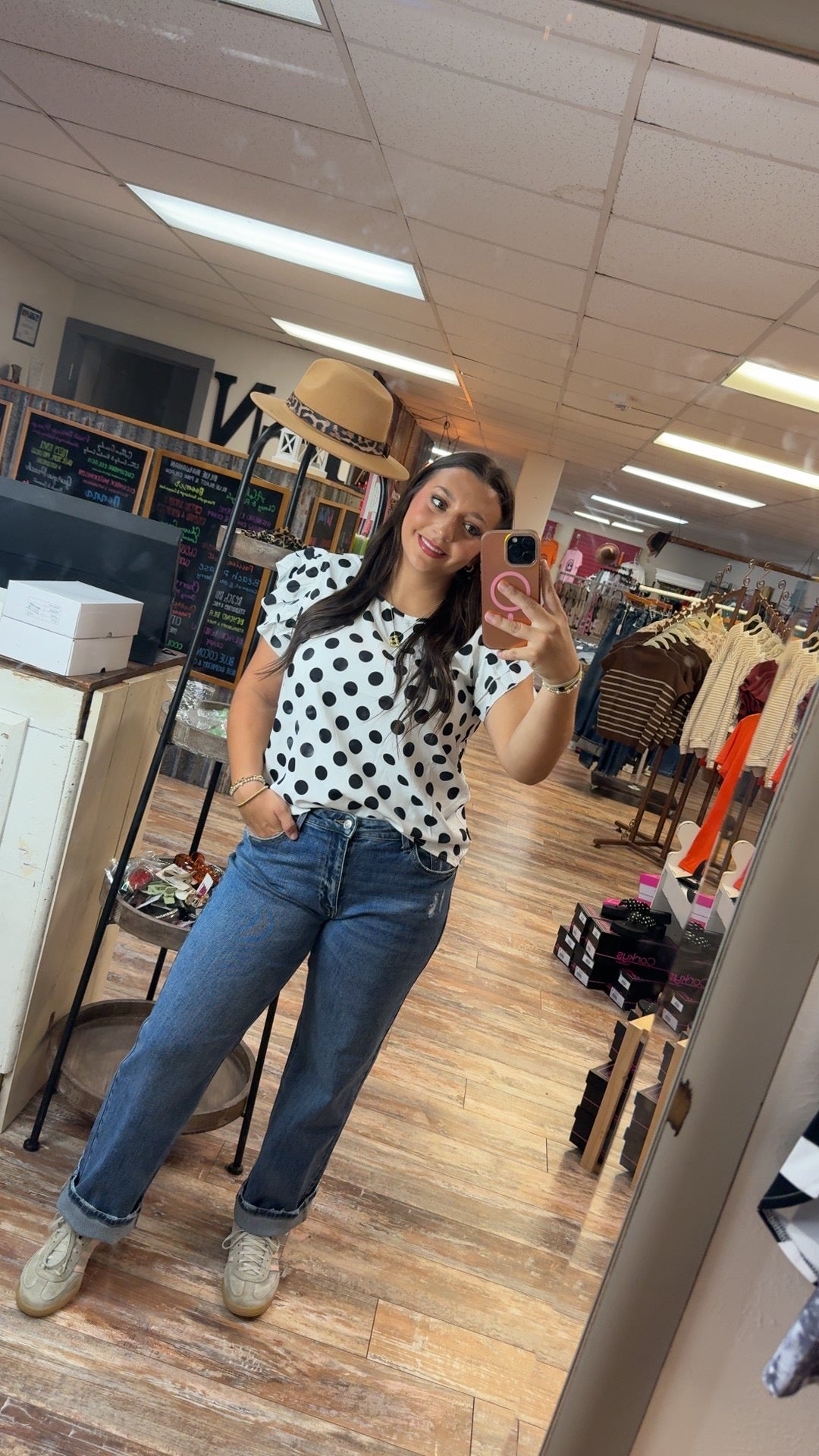 Polka Dot Print Ruffle Sleeve