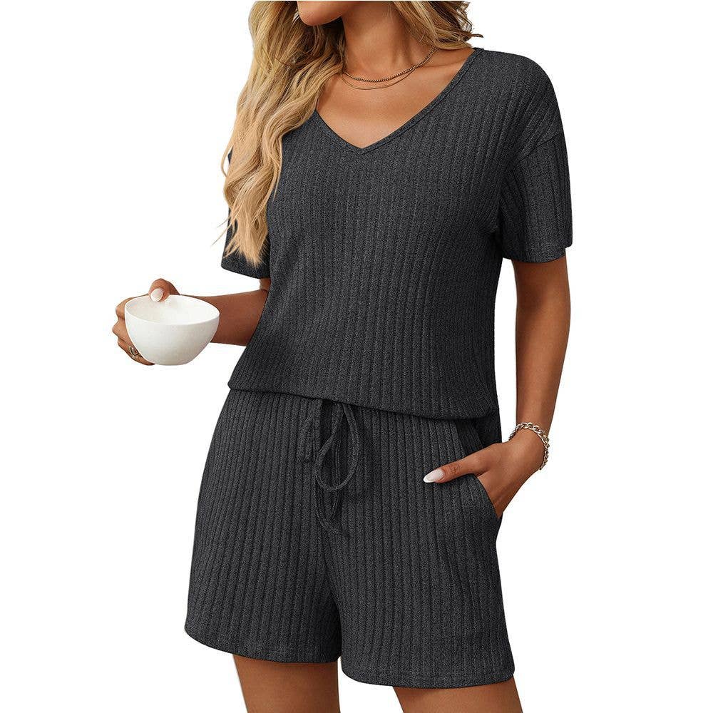 Solid Color Short-Sleeve Lounge Set
