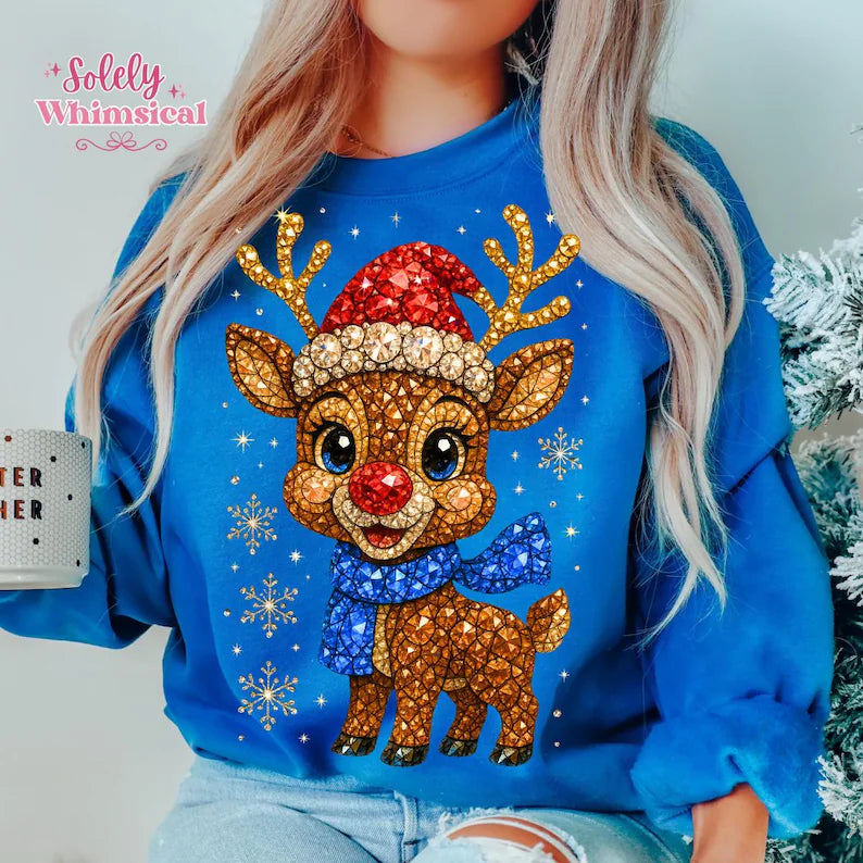 Bling Rhinestone Reindeer Tee Or Pullover