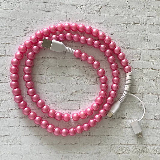 "Pink" 2 in 1 USB-C Cable Beaded Phone Charging Cord