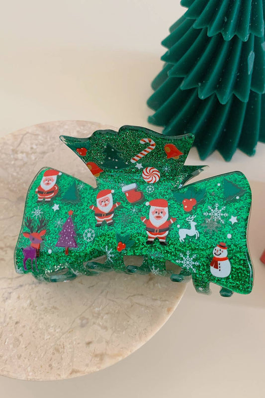 Christmas Theme Printed Glister Hair Claw Clip
