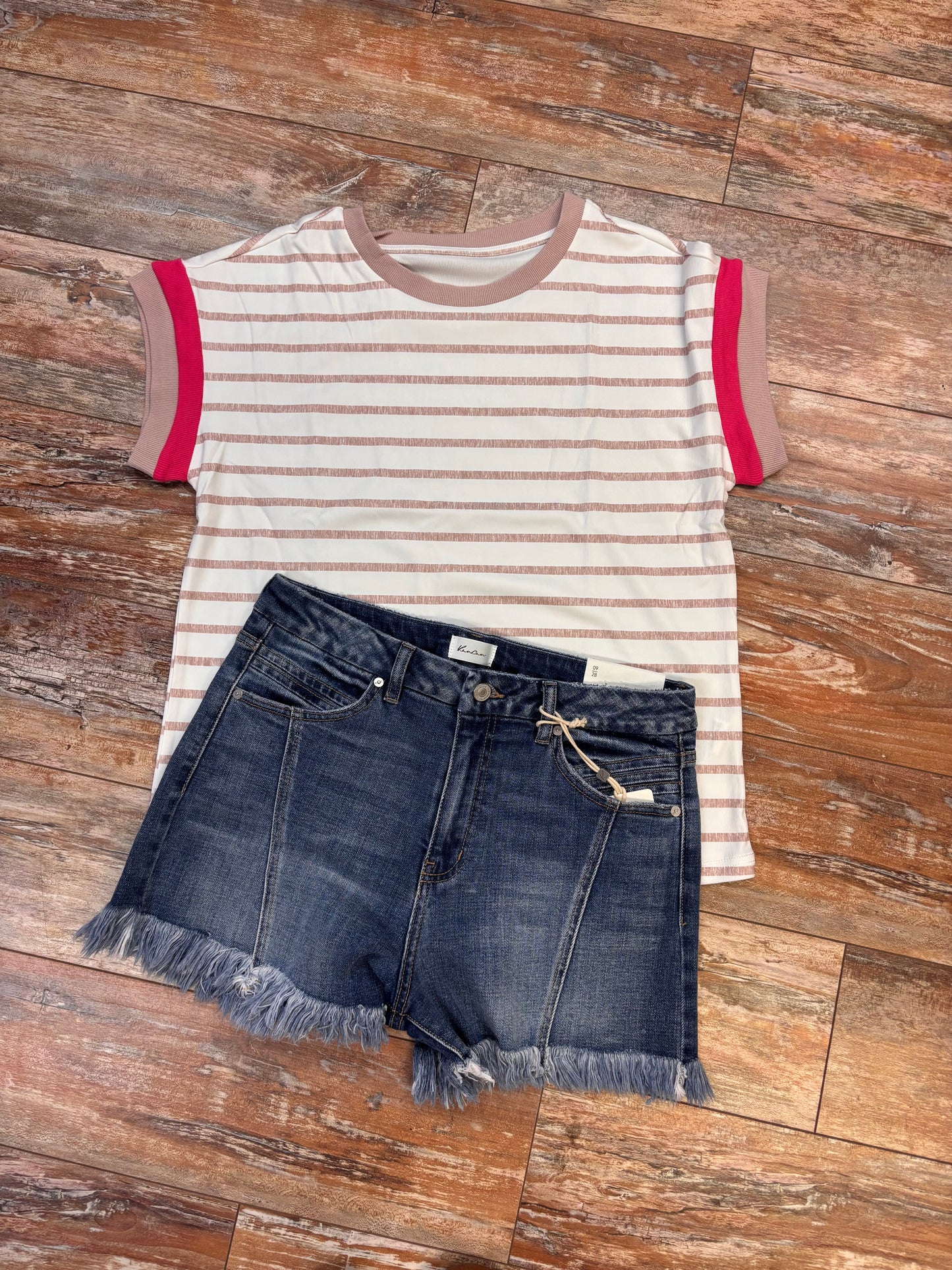 Striped Colorblock Trim Short Sleeve Top