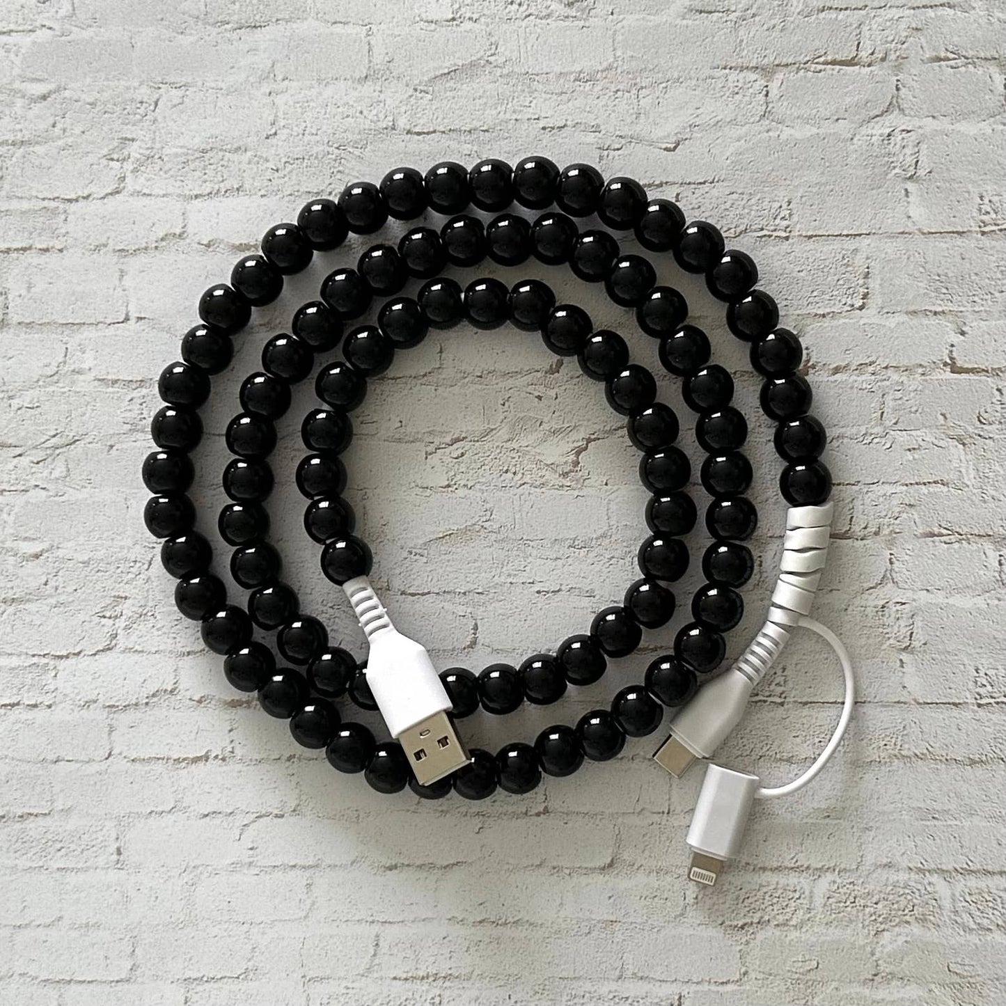2 in 1 USB-C Cord Beaded Phone Charging Cable Black
