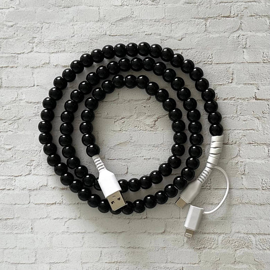 2 in 1 USB-C Cord Beaded Phone Charging Cable Black