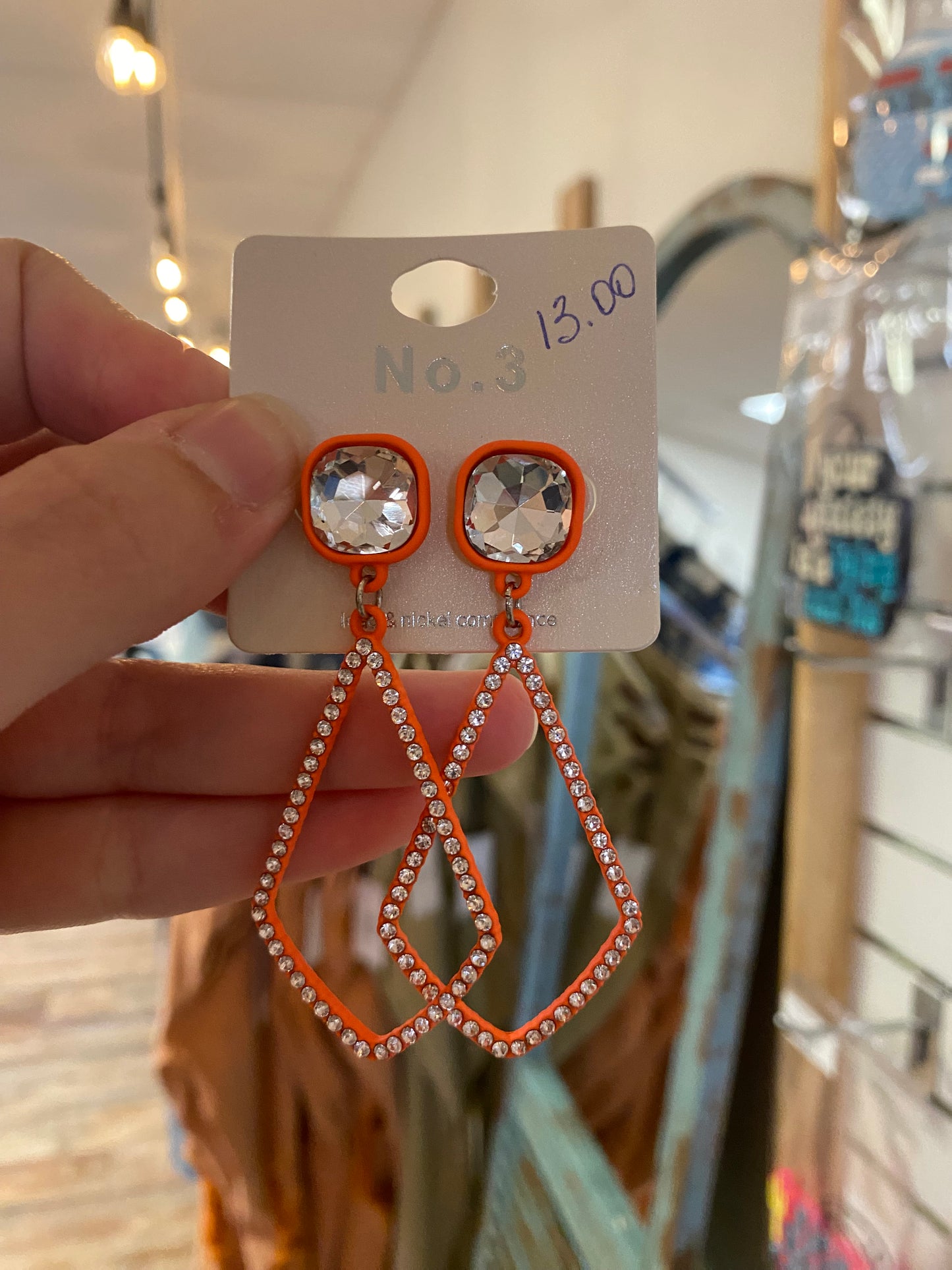 Orange Rhinestone Earrings