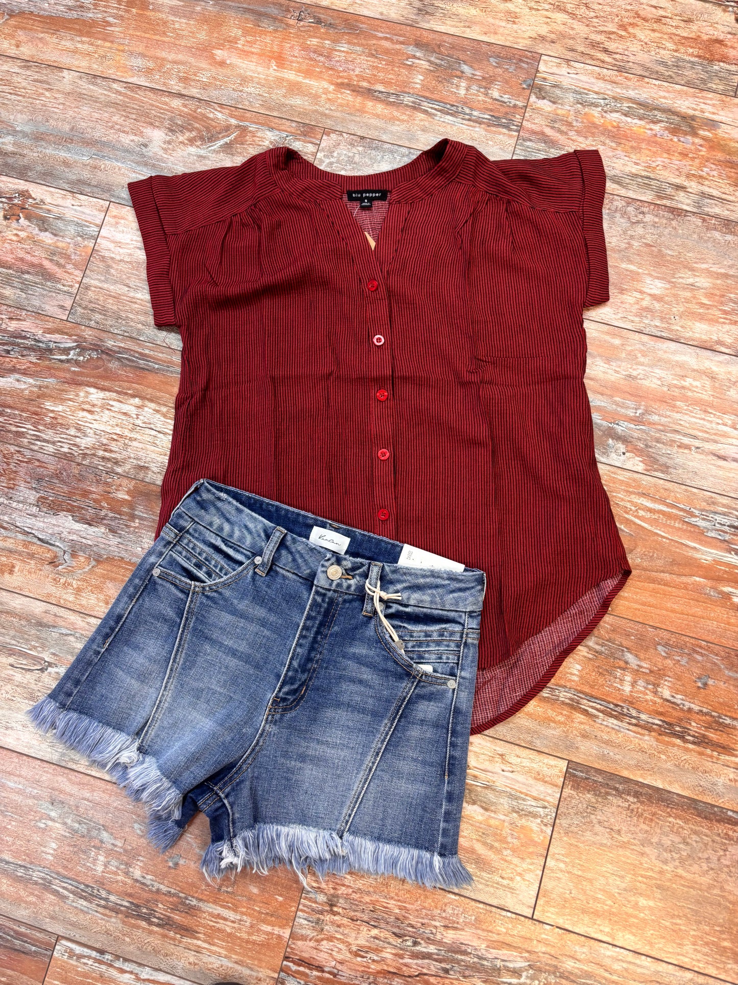 Pinstripe Short Sleeve Button Down
