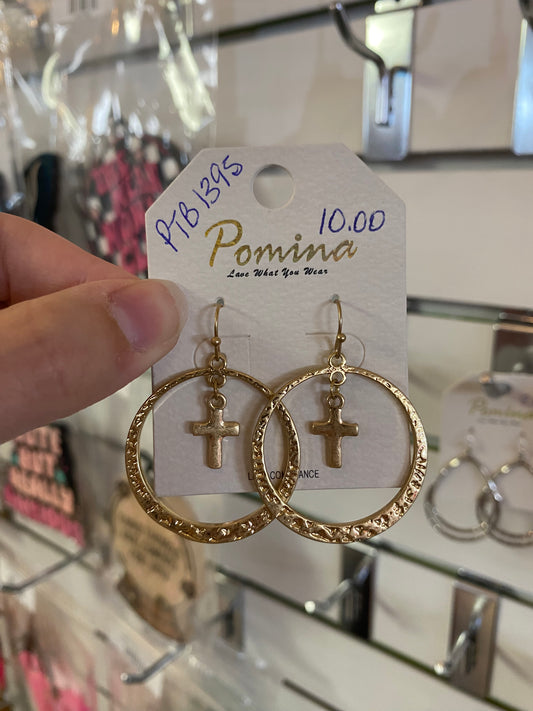 Circle With Cross Earrings