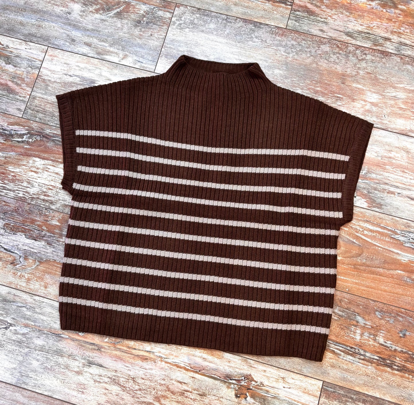 Striped Short Sleeve Knit Sweater