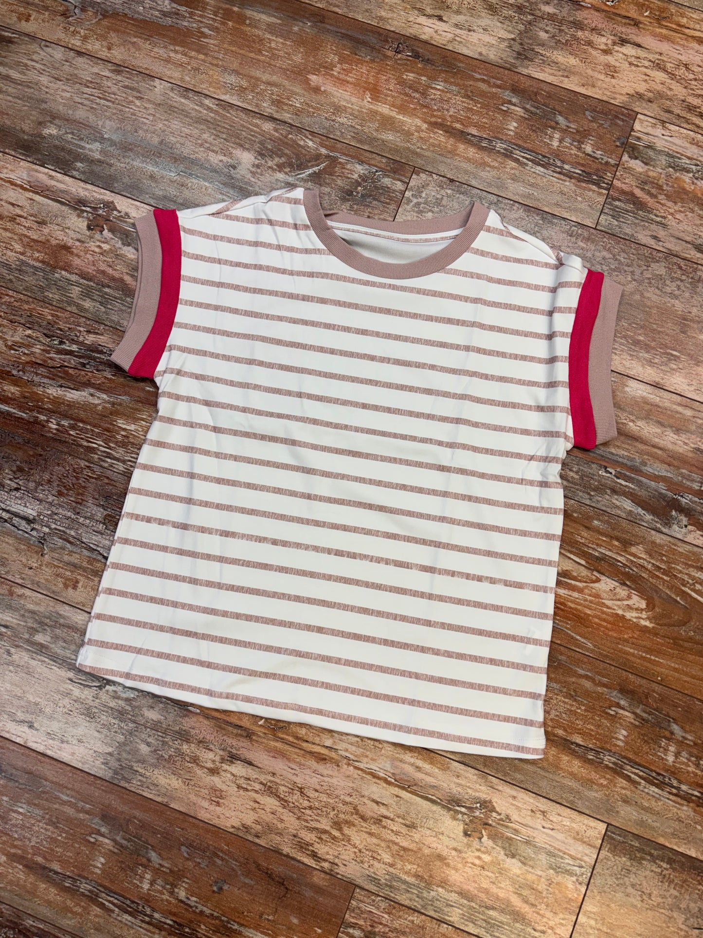 Striped Colorblock Trim Short Sleeve Top