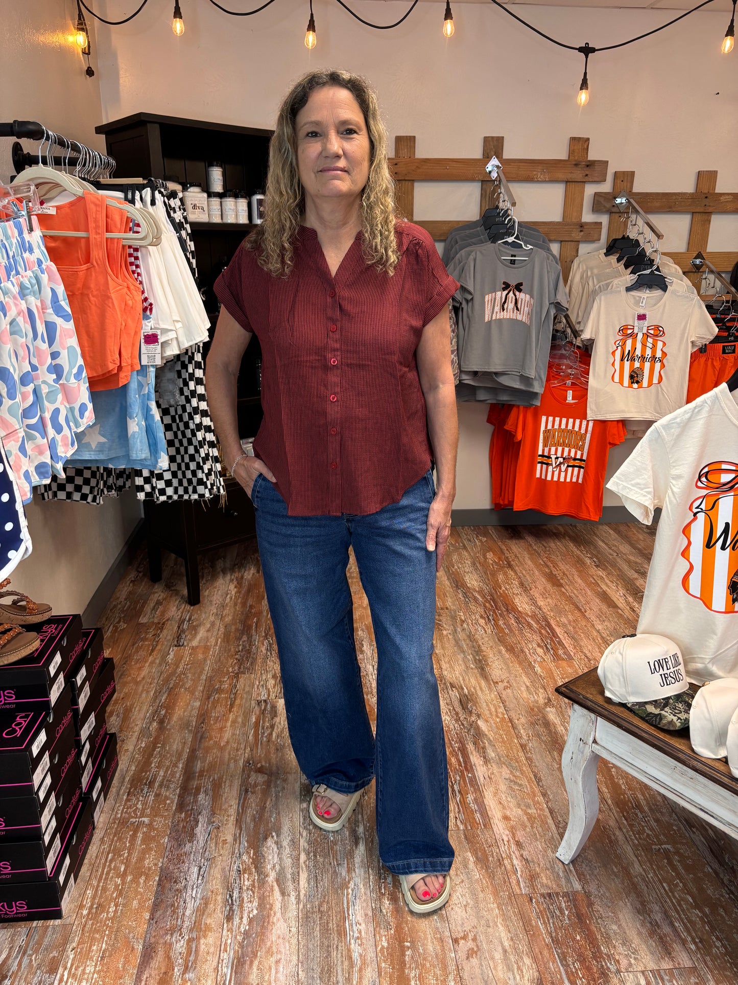 Pinstripe Short Sleeve Button Down