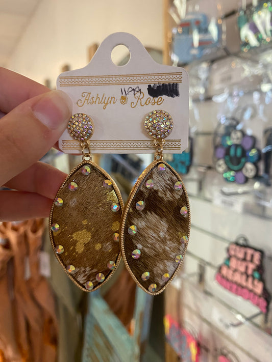 Rhinestone Cowhide Earrings