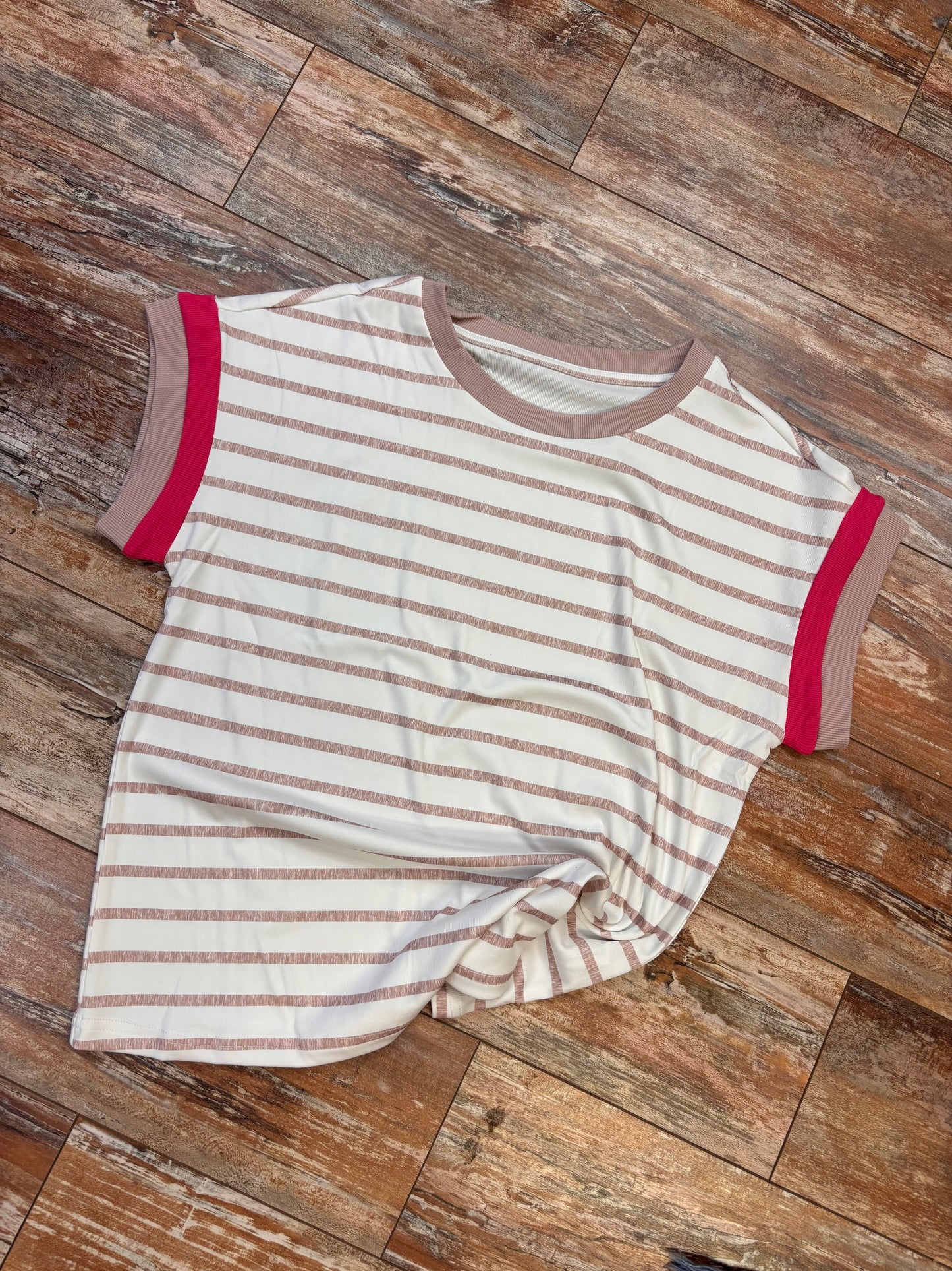 Striped Colorblock Trim Short Sleeve Top