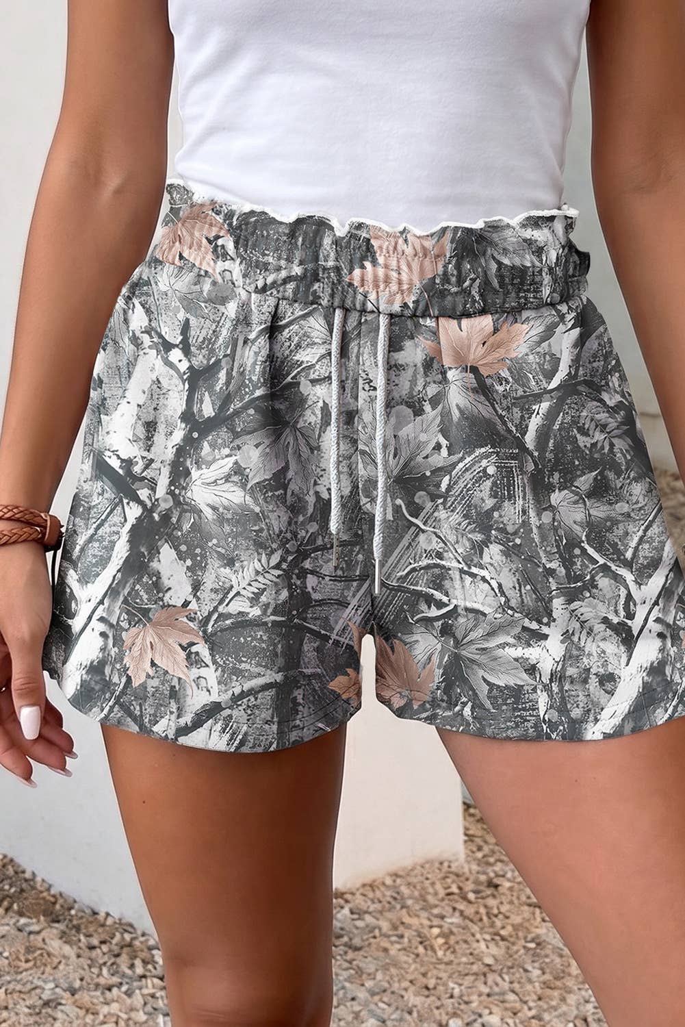 Camo Tie Elastic Waist Shorts