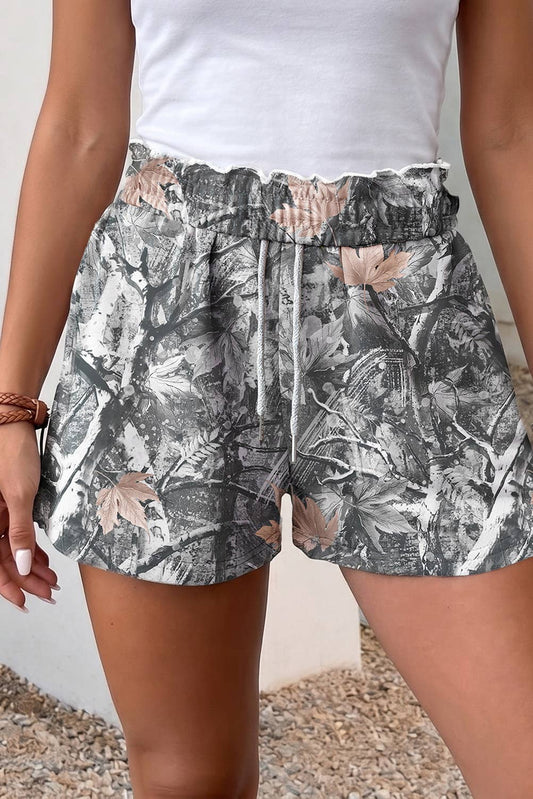 Camo Tie Elastic Waist Shorts