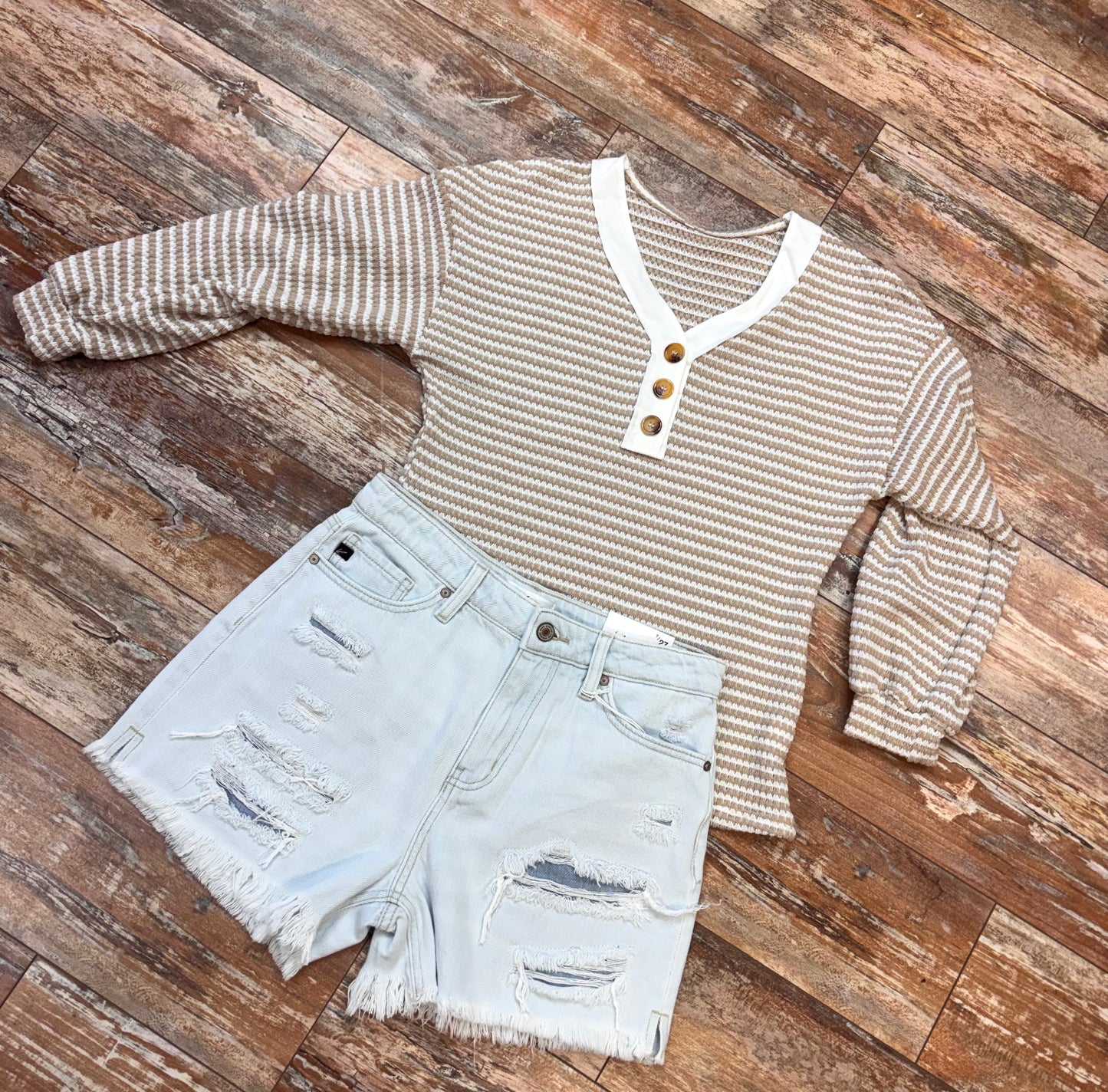 Striped Waffle Knit Long Sleeve Top