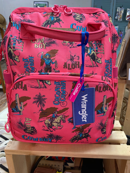 Wrangler Dark Pink Cowboy Printed Backpack/Diaper Bag