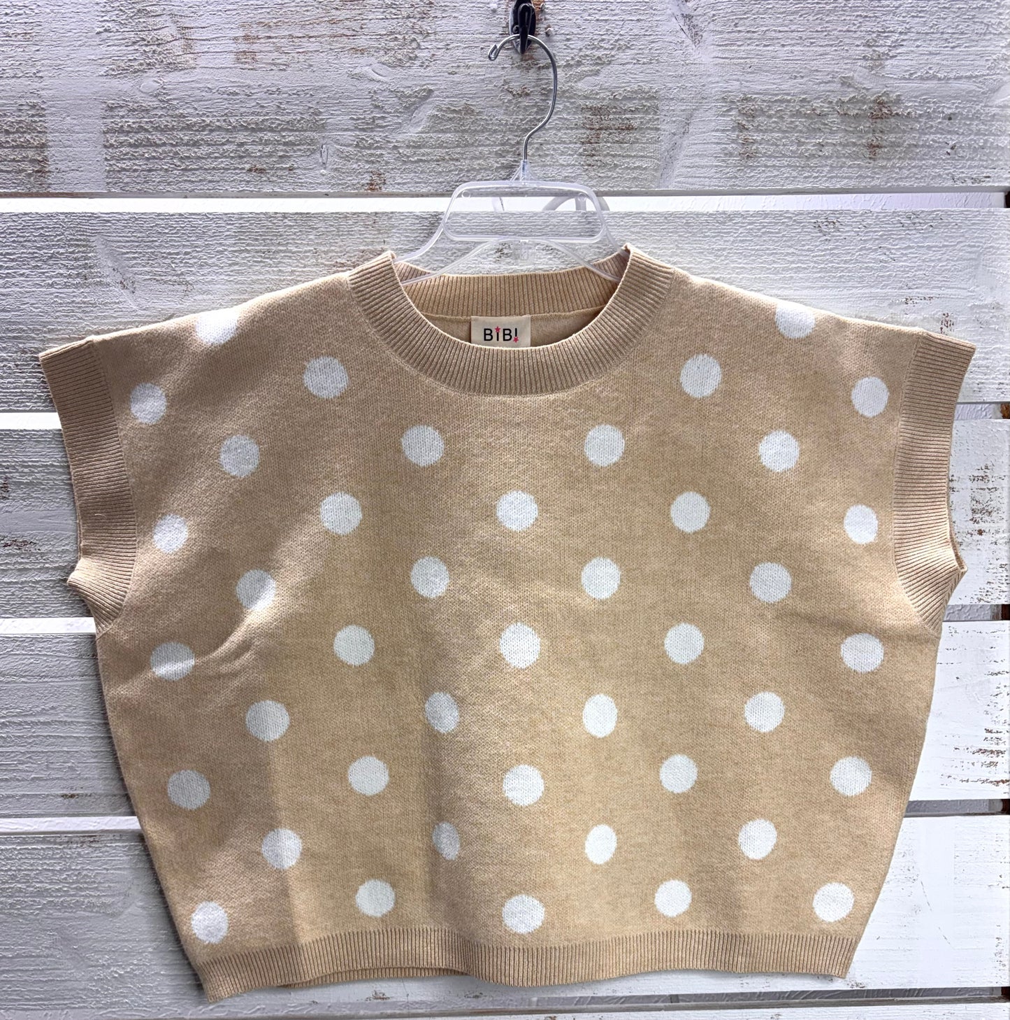 Polka Dot Knit Sleeveless Top - Lemon/Beige