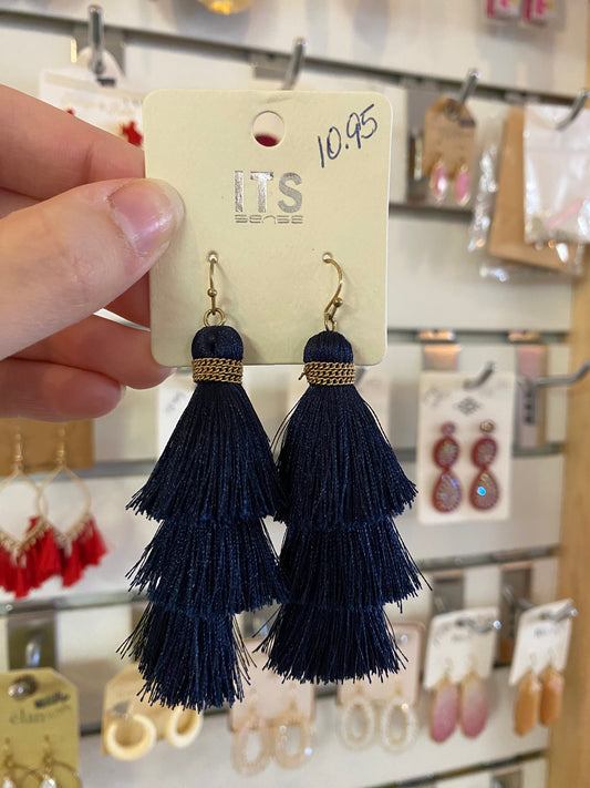 Navy Blue Tassel Earrings