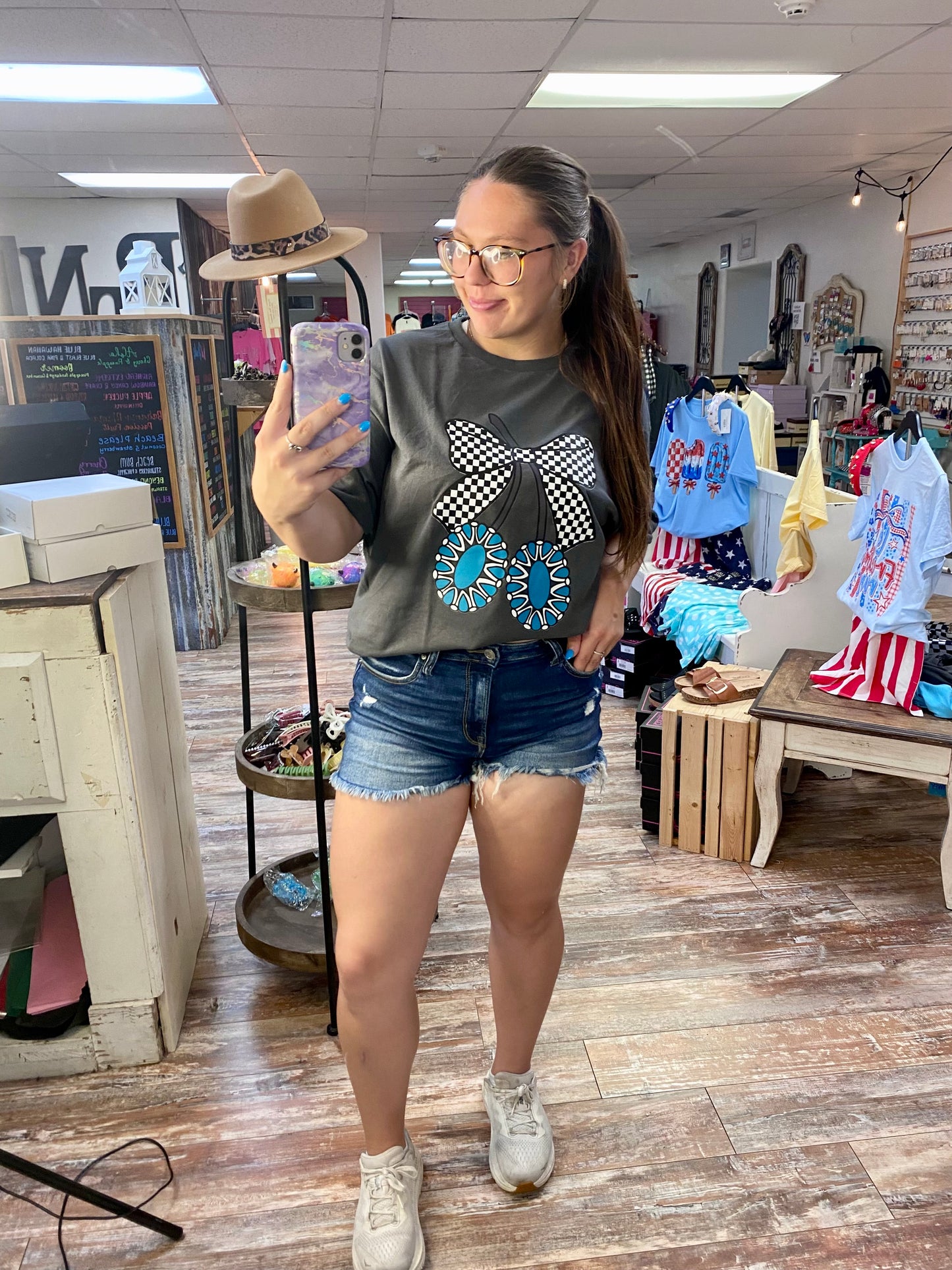Turquoise Charm Bow Tee