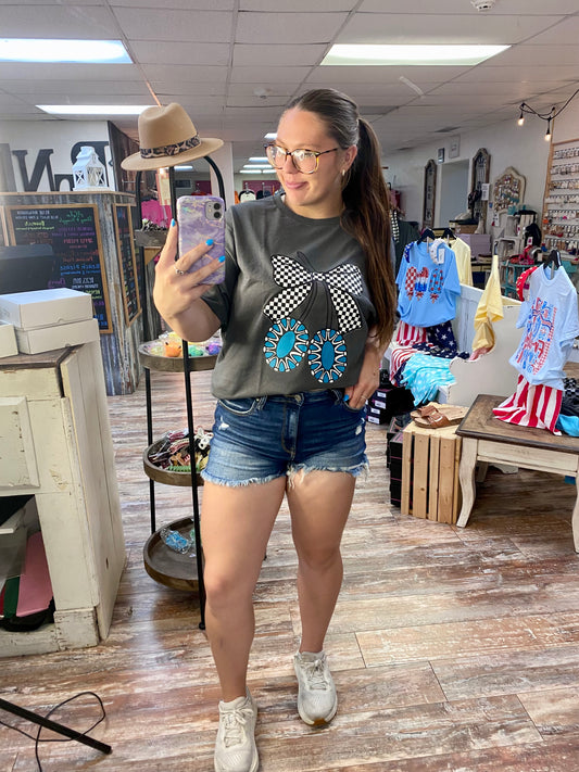 Turquoise Charm Bow Tee