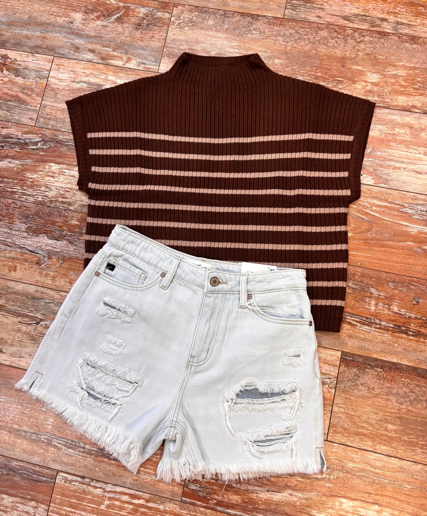 Striped Short Sleeve Knit Sweater