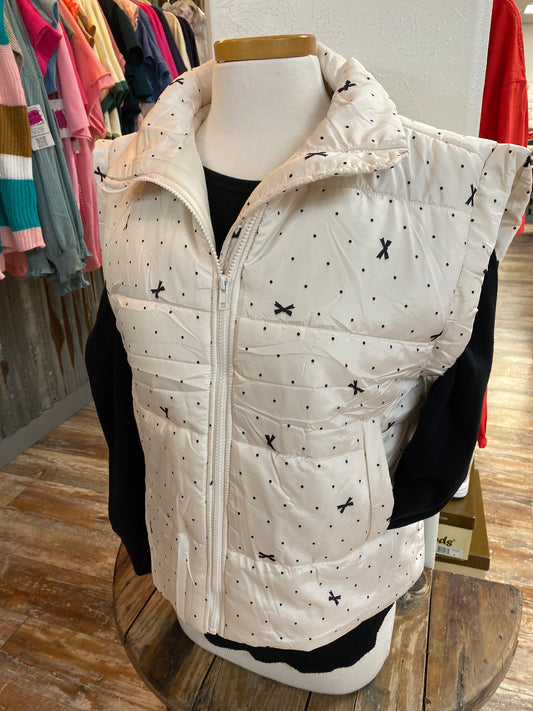 Polka Dot & Bow Zip Up Puffer Vest