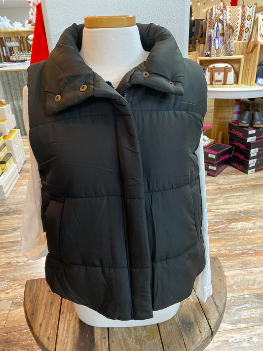 Solid Black Zip Up Puffer Vest