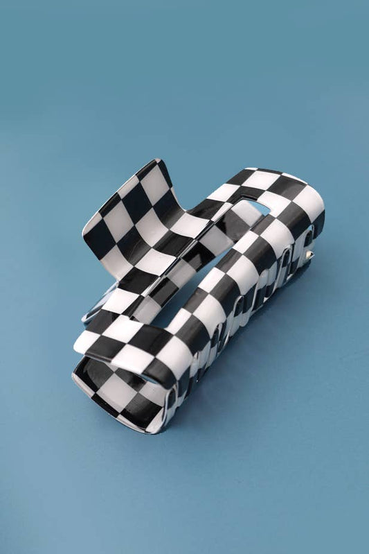 JUMBO RESIN CHECKER HAIR CLAW CLIP