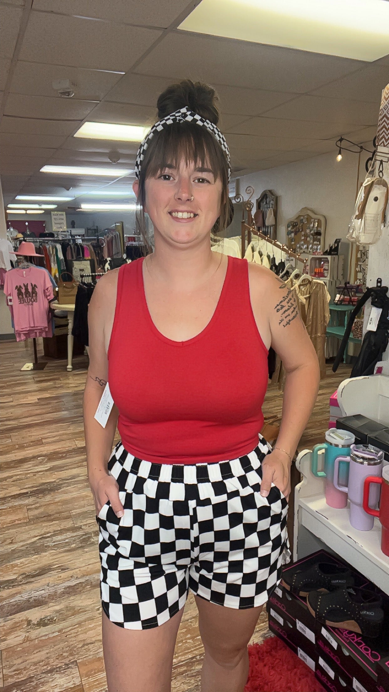 Red Cotton V-Neck Cami Top