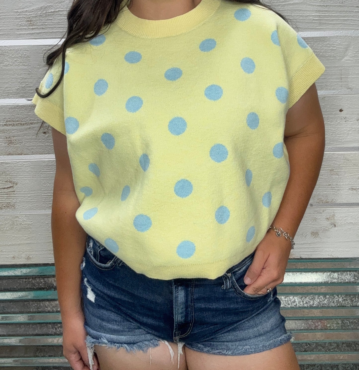 Polka Dot Knit Sleeveless Top - Lemon/Beige