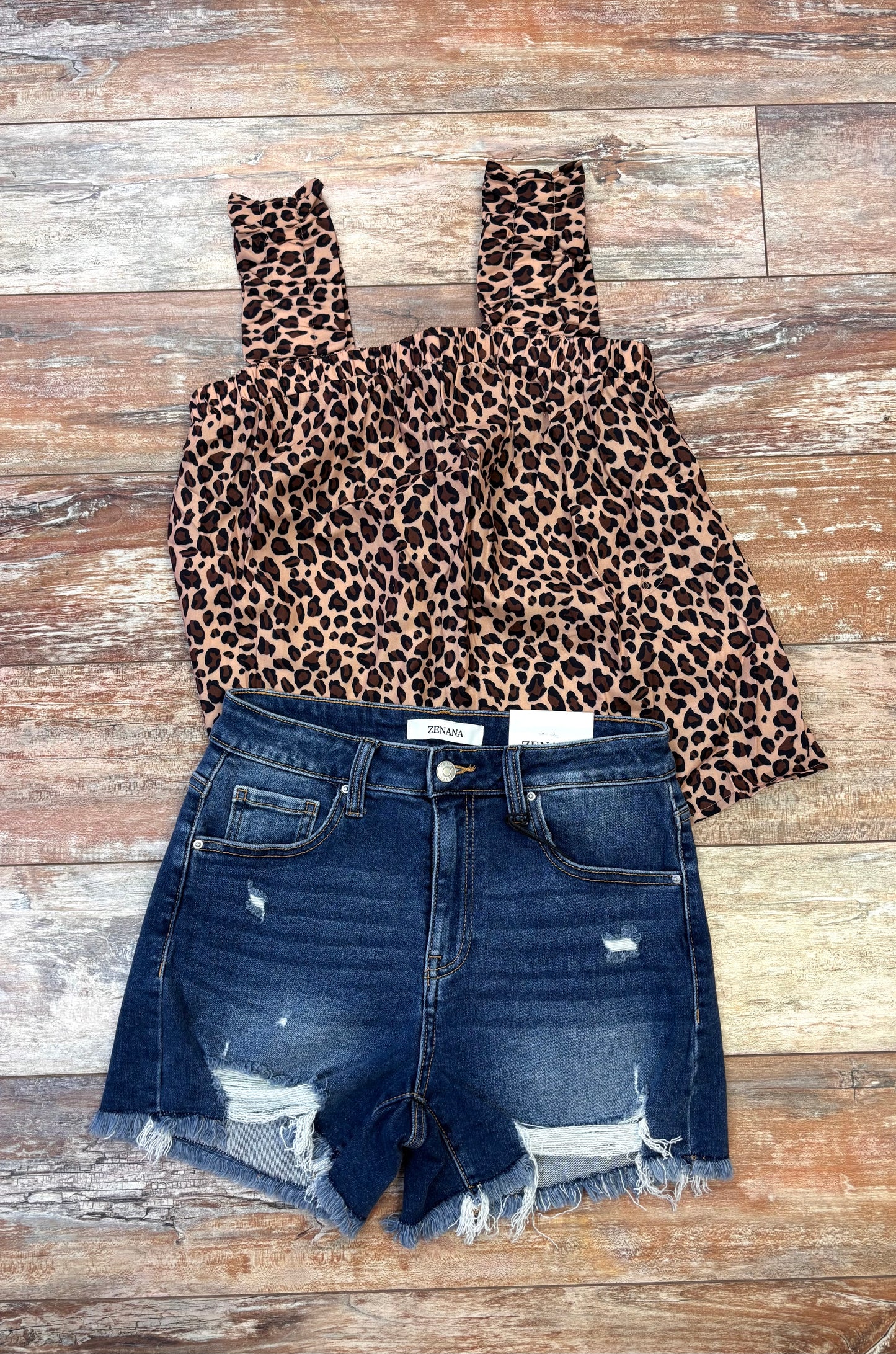 Leopard Print Ruffle Strap Tank Top
